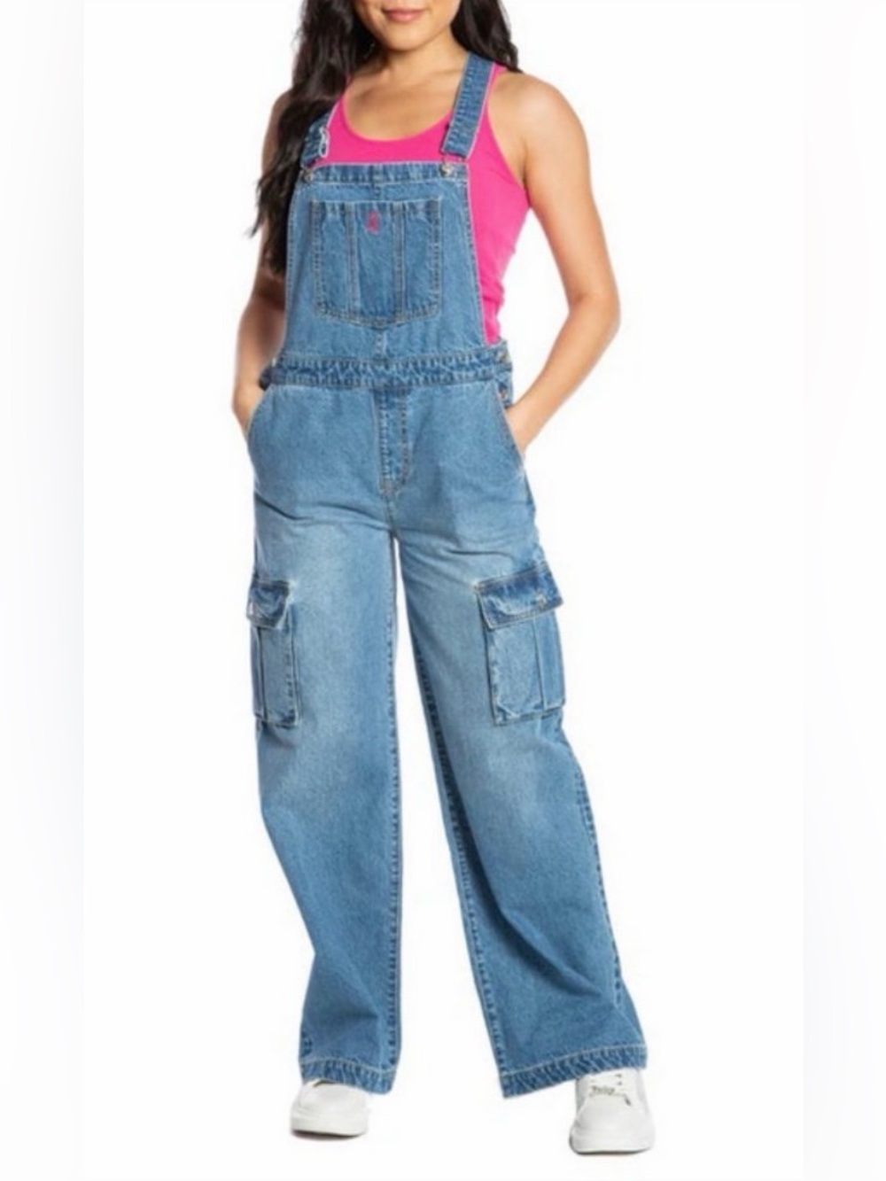 Juicy Couture Halley Cargo Wide Leg Denim Overalls Embellished Size XL NWT